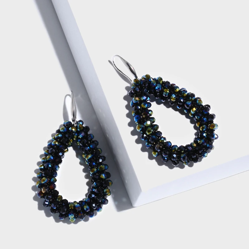 

2019 Handmade Teardrop Crystal Beads Earrings for Woman Boho Water Drop Earrings Oorbellen Jewelry Brincos Wholesale ers-n51