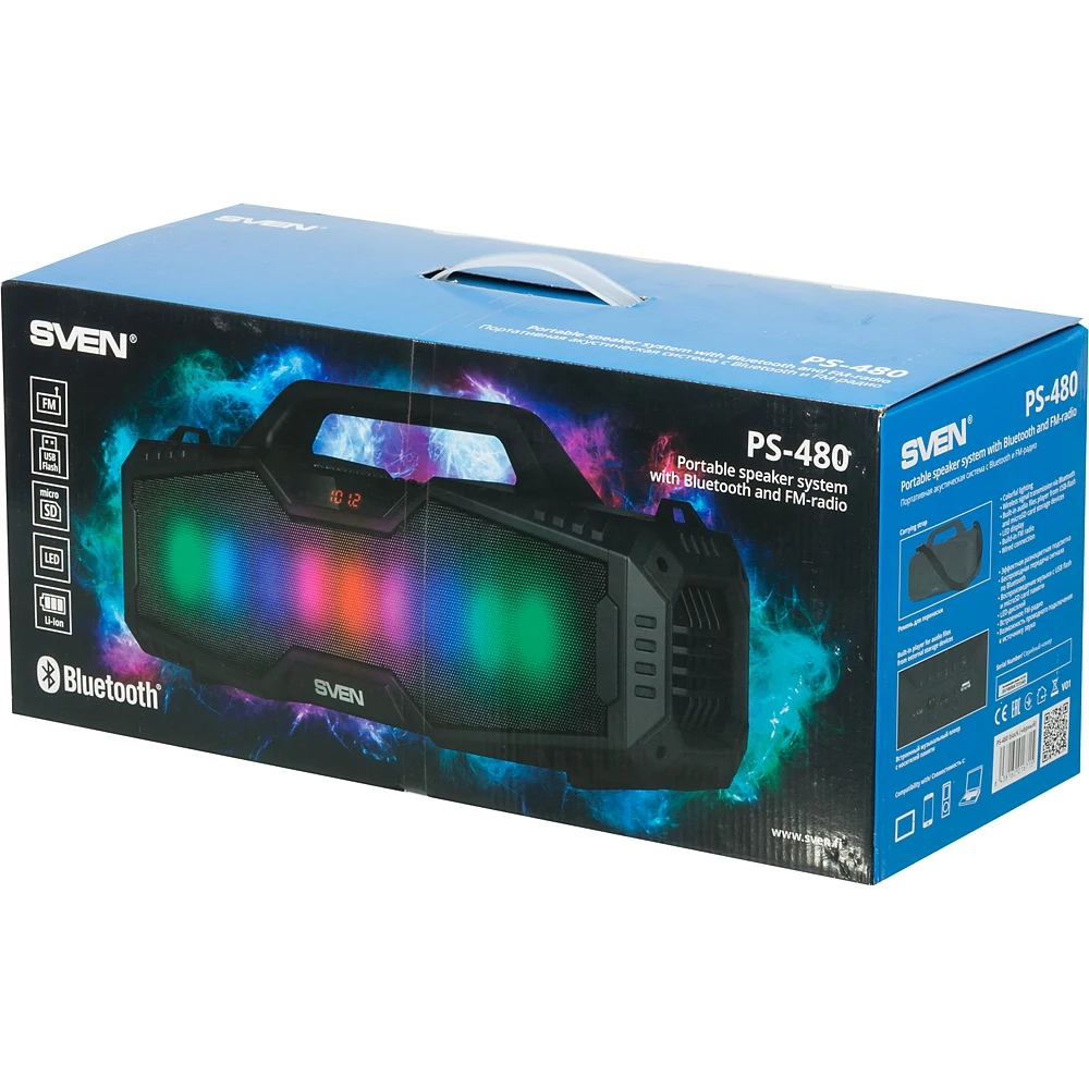 Колонка порт. Sven PS-480 черный 24W 2.0 BT/USB 10м 2000mAh