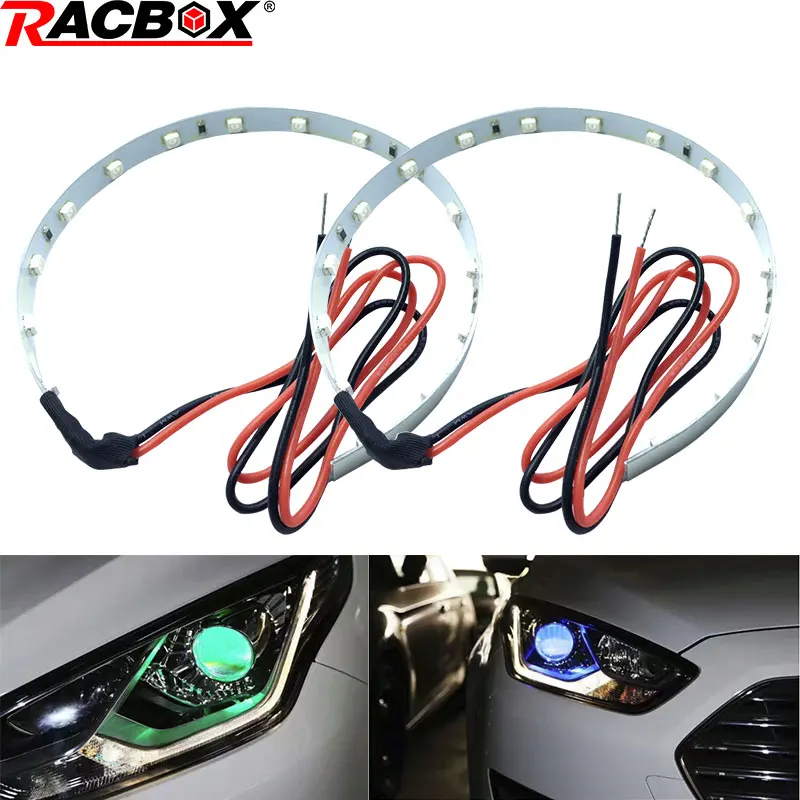 

A pair LED Light Strip with Devil Eyes For 3.0 inch Projector Lens Headlight Retrofit Halo Rings Demon lamp 12V Seven colors
