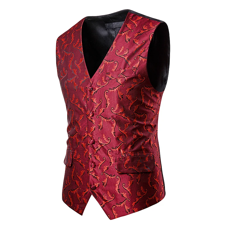 Plus size men casual Embroidered suit vest silk leaves pattern smart casual suit vest Single-breasted design slim fit for mens Plus size men casual Embroidered suit vest silk leaves pattern smart casual suit vest Single-breasted design slim fit for mens