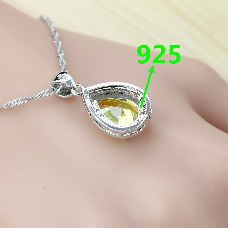 925 серебряные Свадебные Ювелирные наборы для женщин, желтый кубический цирконий, серьги в форме капли воды/кулон/ожерелье/браслет/кольцо