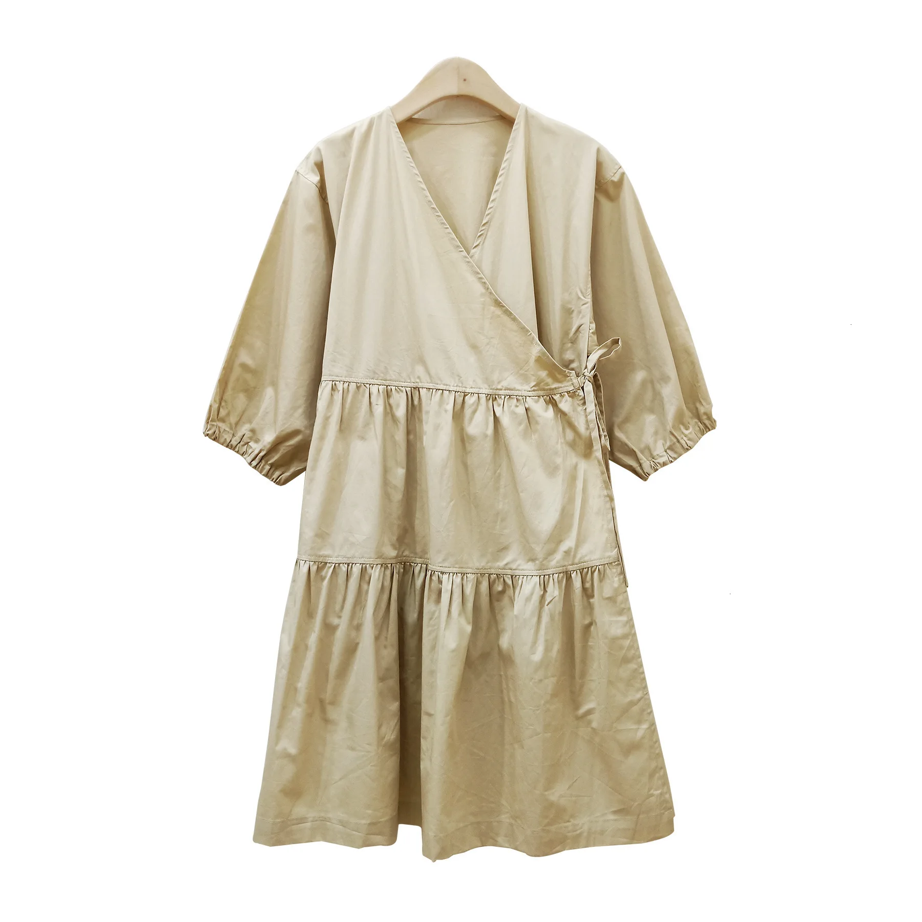SHENGPALAE 2019 хаки V воротник женская винтажная Мода Vestidos с пышными рукавами в Корейском стиле Новое летнее весеннее женское платье FM806