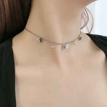 

925 sterling silver butterfly necklace choker necklace short clavicle chain ins niche designer