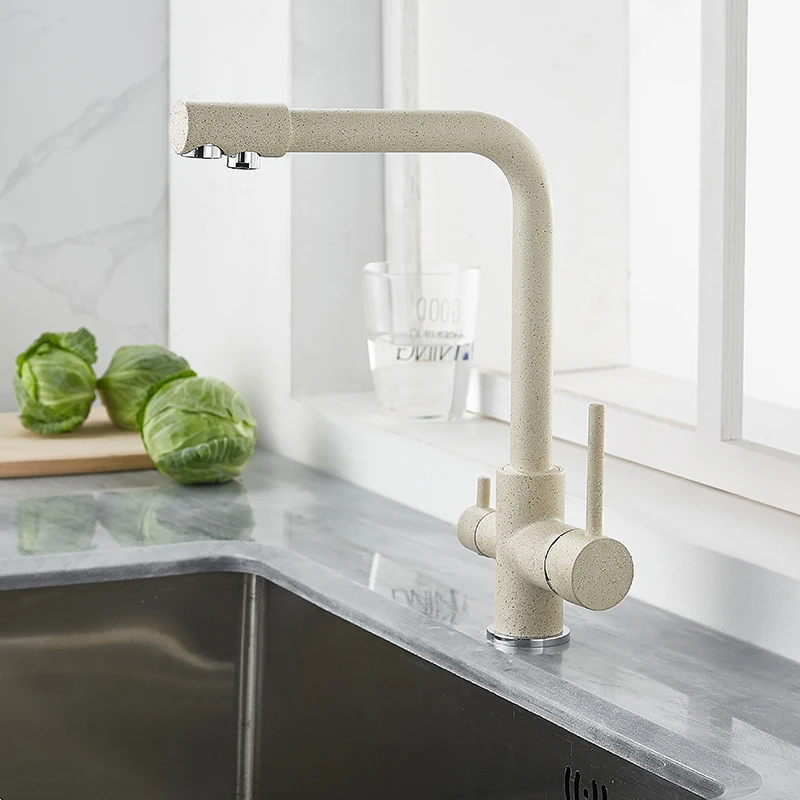 drinking Water Purification Tap Beige&Chrome Kitchen sink Faucet mixer Design 360 Degree Rotation filtered Kitchen Faucet pantry cabinet Kitchen Fixtures