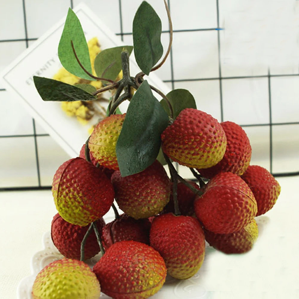 

1 bunch 18cm long High imitation fake artificial litchi Fruit&artificial litchi bunch plastic fake simulated litchi fruit model