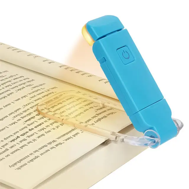 LED USB Rechargeable Book Reading Light Brightness Adjustable Eye Protection Clip Book Light Portable Bookmark Read Light blue
