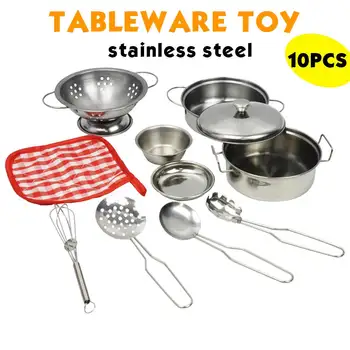 

10pcs Kitchen Toys Stainless Steel Cookware Pots Pans Set Kids Child Pretend Play Mini Cooking Toy Set Playset