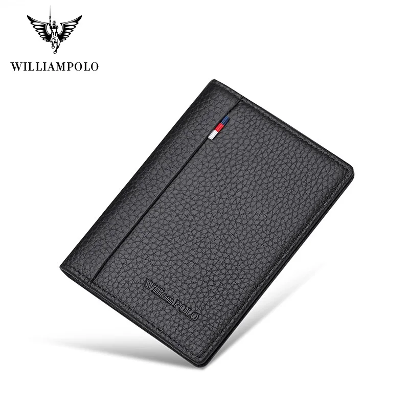 Тонкий кошелек WilliamPolo из натуральной кожи для мужчин складной тройного сложения