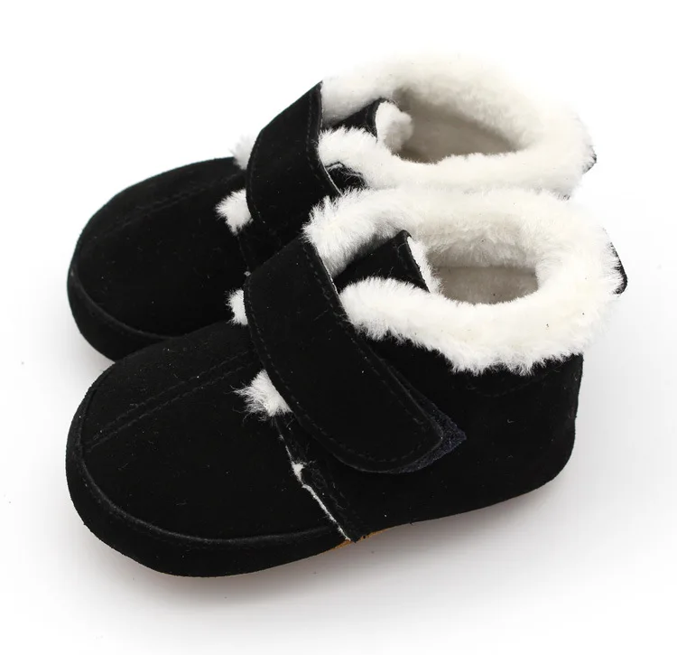Новая зимняя детская обувь с плюшевой подкладкой; детские мокасины из натуральной кожи; нескользящая обувь для маленьких мальчиков; 3 цвета - Цвет: Black