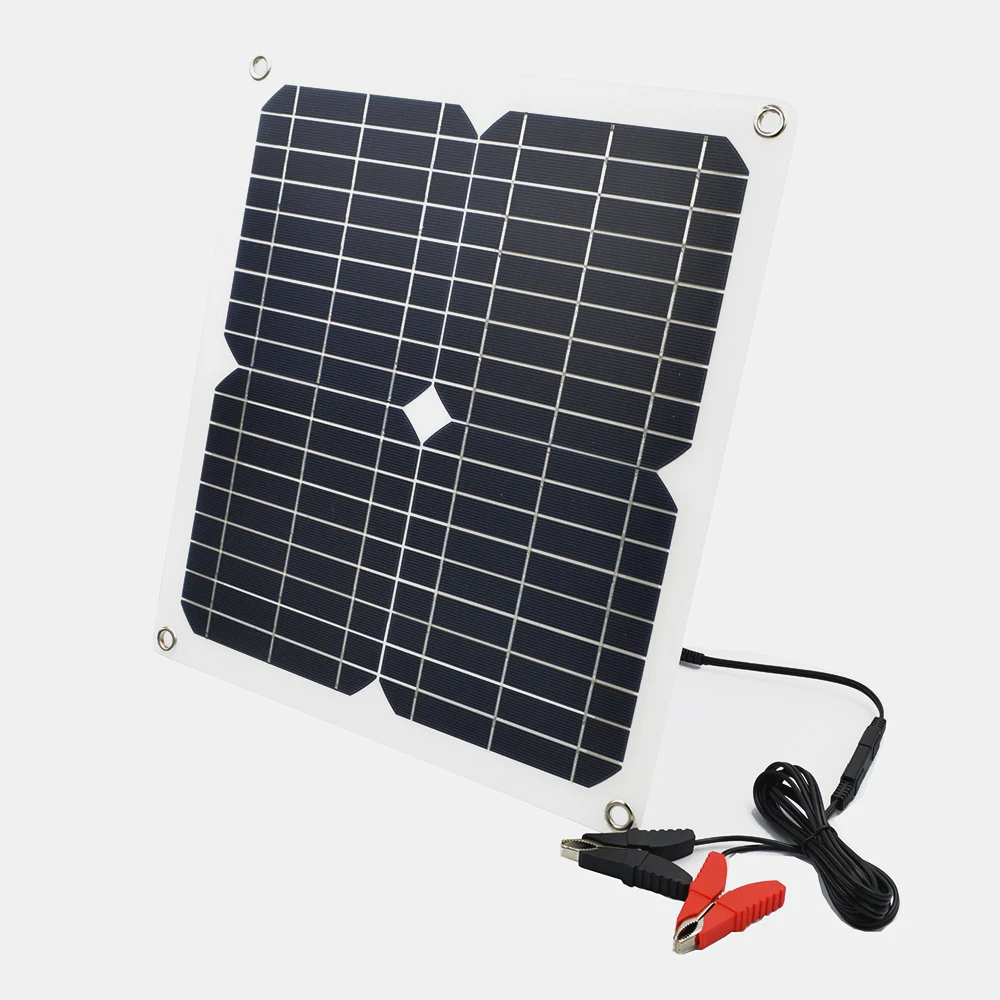 30W 12V Solar Panel Dual USB Power Bank External Battery Charger DC 18V Solar Battery Panel with Crocodile Clips Car charger
