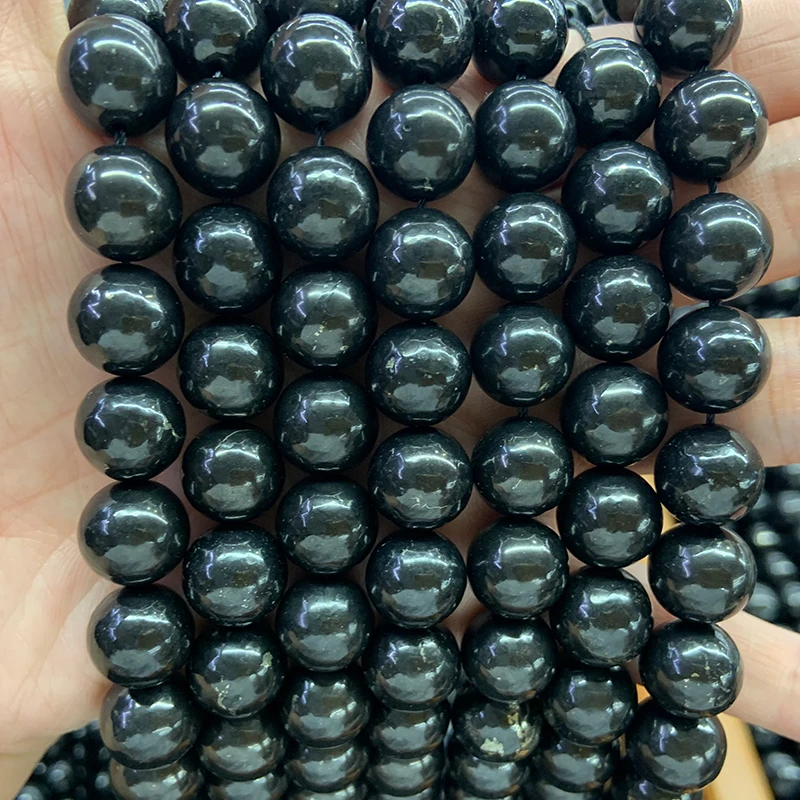 4-16mm Natural Russia Shungite Stone 15'' Round DIY Healing Loose Beads For Jewelry Making Women Men Beads Bracelet Necklace