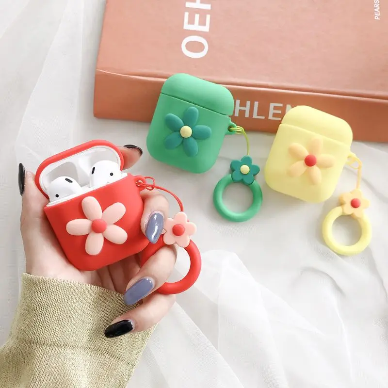 Elegant Flower Pattern Soft Silicone Protective Cover Shockproof Case Skin with Lanyard for Airpods 1/2 Charging Box Accessories