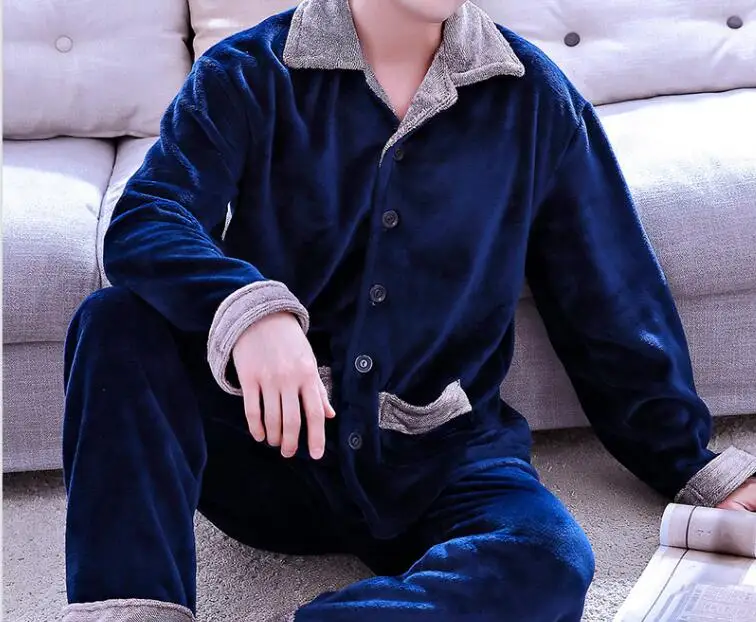 H5874 одежда для сна для мужчин осень зима утолщение пижамный комплект теплая фланелевая Домашняя одежда мужская с длинным рукавом простая Ночная рубашка большого размера - Цвет: StyleM