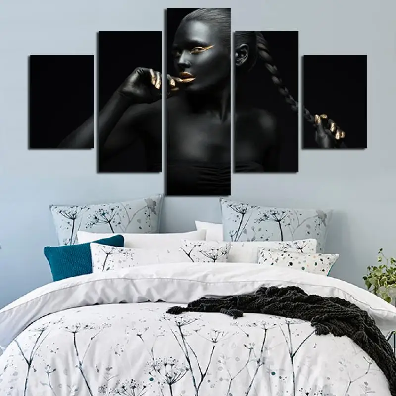 

5pcs Beautiful Black Lady Poster Canvas Printing Black And White Poster Print Great Decorative Pictures On The Wall