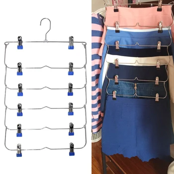 

Multifunctional Folding Pants Rack Foldable Wardrobe Storage Multi-layer Iron Pants Clip Non-slip Wardrobe Storage Rack Hangers