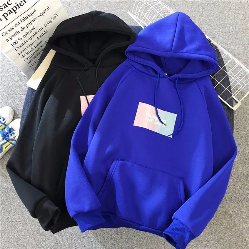 

Hoodie Winter Women Hoody Sweatshirt Print Letters Harajuku Fleece Lady Pullover Casual Concise Loose Long Sleeves Tops Female