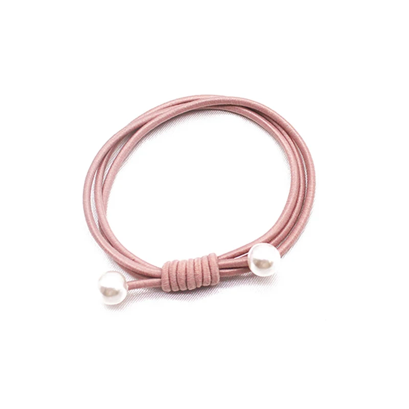 Корейский стиль Простой завязанный жемчужный хвост волос Веревка сладкий простой Твердый кольцо-повязка для волос Эластичные аксессуары для волос для девочек - Цвет: Розовый