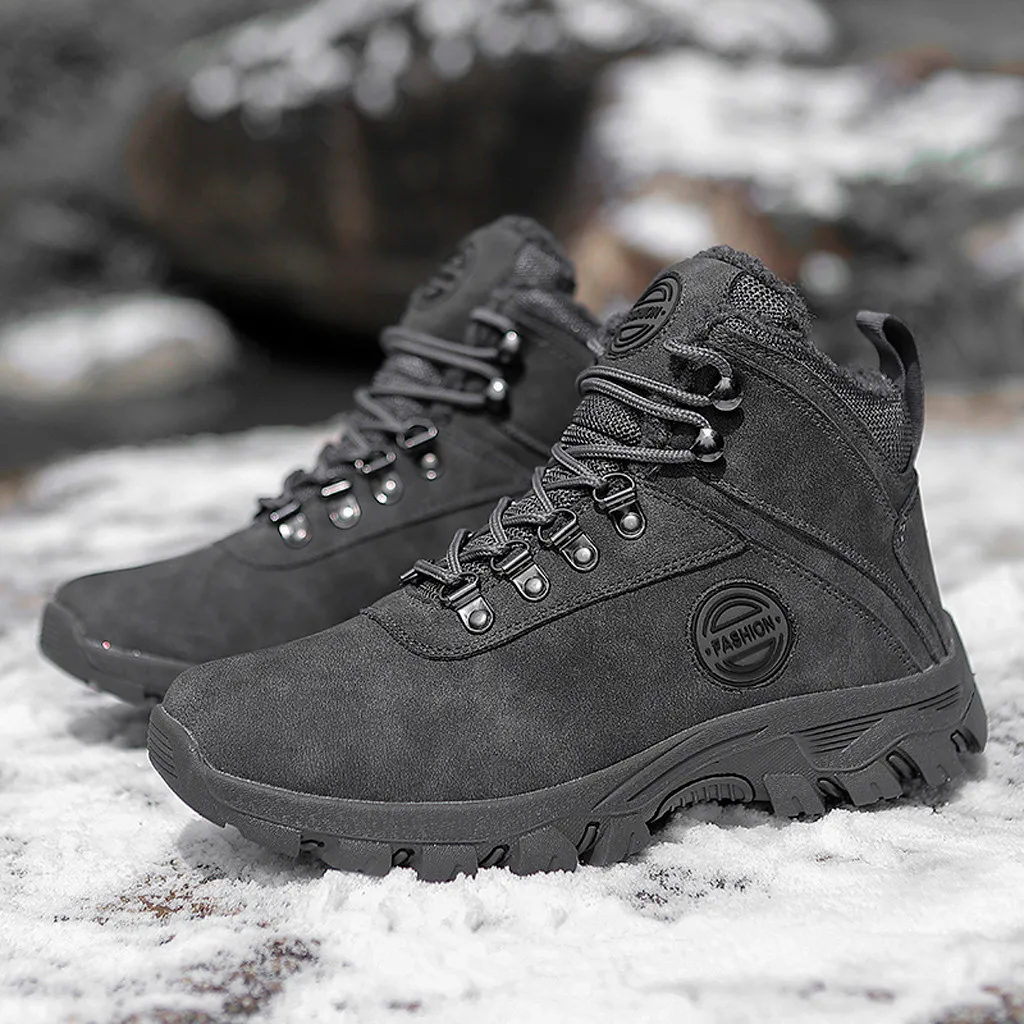 

New Winter Men Hiking Boots Quality Military Leather Boot Warm Plush Desert Boats Outdoor Non Slip Sport Shoes Warm Hiking Boots