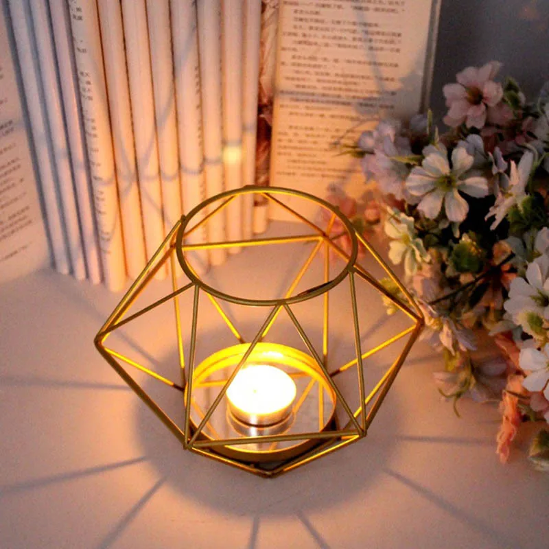 Nordic Style 3D Geometric Candlestick Metal Tabletop Tealight Candle Holder 