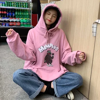 

Hoodies Women Spring Autumn Loose Casual Hooded Sweatshirt New 2020 Korean Style Streetwear Oversized Hoody Pullovers P538