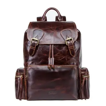 

Men Genuine Leather Backpack Laptop Bookbag Casual Drawstring Rucksack Large Capacity Travel Daypack Bagpack