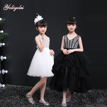 

Yoliyolei 3-12 Years Old Shiny Tops Girls Dresses Kids Sleeveless Sequined V-neck Princess Tulle Dress for Birthday Party Summer