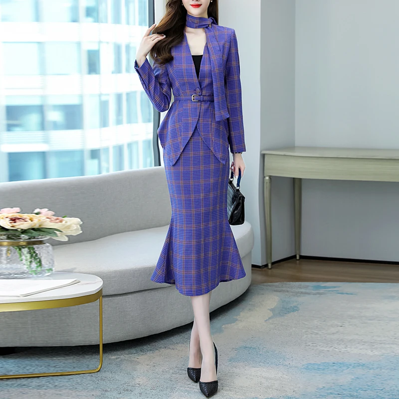plaid-belt-blazers-sets-for-ladies-v-neck-jacket-and-pencil-skirt-vintage-blazer-suit-female-office-suit-spring-and-autumn