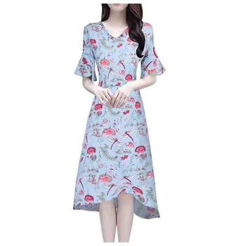 

Elegant Floral Printing Ladies Dress Petal Sleeve V-Neck 2020 Fashion Summer Dress vestidos de verano elegantes #33