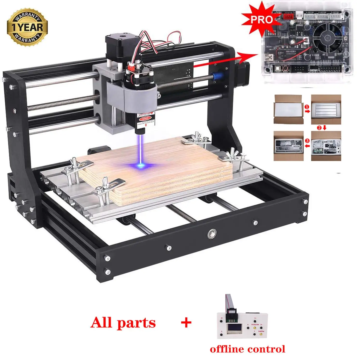 CNC 3018 PRO лазерный гравер ЧПУ деревообрабатывающий станок GRBL ER11 Хобби DIY гравировальный станок для дерева PCB PVC мини CNC3018 гравер - Цвет: with offline