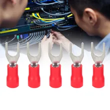 1000Pcs Red Fork Spade Type Terminals Electrical Wire Crimp Terminal Connector Insulated Cable Wire Connector Cold Pressed Kit new 100pcs insulated spade electrical crimp wire cable connector terminal kit