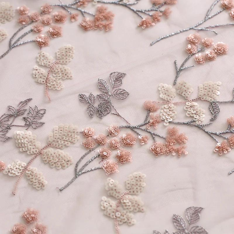 

1 yards / starting from 130 cm pink purple sequins 3d embroidery flower net lace fabric diy wedding dress dress curtain handmade