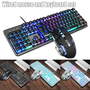 

Mechanical USB Wired Keyboard Mouse Combos Backlit Gaming Keyboard Mice Set with Crystal Panel GDeals