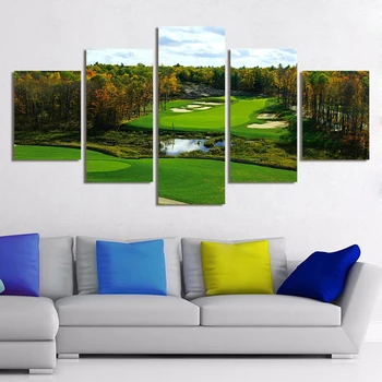

5 Panel Green Woods Diamond Painting Full Square Round Drill DIY Diamond Embroidery Golf Course Mosaic Needlework decor AA2154