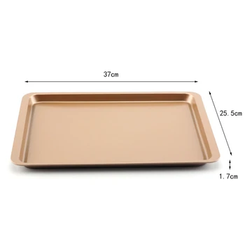 

5pcs Baking Sheet Pan Rectangle Non-stick Carbon Steel Cookie Pan Roasting Meat Bread Pan Champagne Gold Cake Mold 14In Bakeware