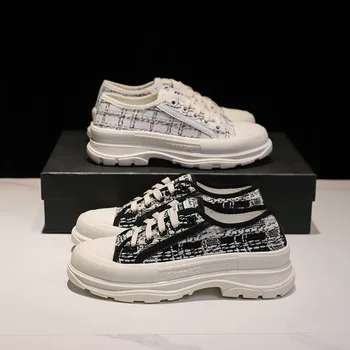 

Summer Women Platform Sneakers Fashion Black White Casual Shoes Chunky Sneaker Ladies Vulcanized Shoes Woman Lace Up Trainers