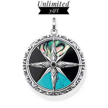 

Blue Stone Compass Star Disc Pendants 925 Sterling Silver Boho Fashion Good Luck DIY Jewelry Accessories Women Fit Necklace Gift