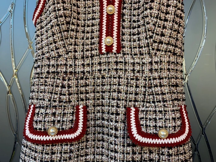Early Autumn New Girl Stripe Knitted Symmetrical Pocket Sleeveless Fabric Dress 901