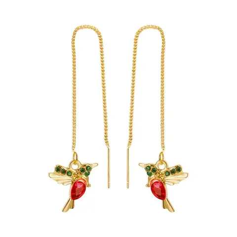 Pair Unique Long Drop Earrings Bird Pendant Tassel Crystal Pendant Hummingbird Earrings Ladies Jewelry for Anniversary Party