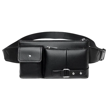 

Multi-Function Men Waist Bag Many Departments Male Waist Pack Pouch Soft Leather Fanny Pack Man Belt Bag Chest Bag Black Trumpet