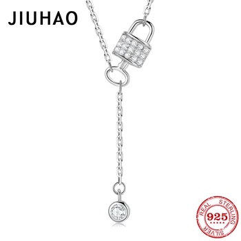 

Hot 925 Sterling Silver Untie your heart Key and lock sparkling CZ Pendant chain Necklaces for Women Jewelry gift