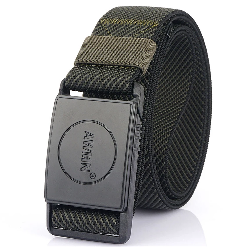 AWMN New2021 Elastic Men's Belt For Jeans Pants Quick Unlock Magnetic Buckle Comfortable Wear-resistant Black Long Tactical |