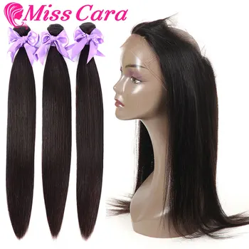 

3/4 Bundles Brazilian Straight Hair Bundles With 360 Lace Frontal 100% Human Hair With Closure Miss Cara Remy Hair Weaves