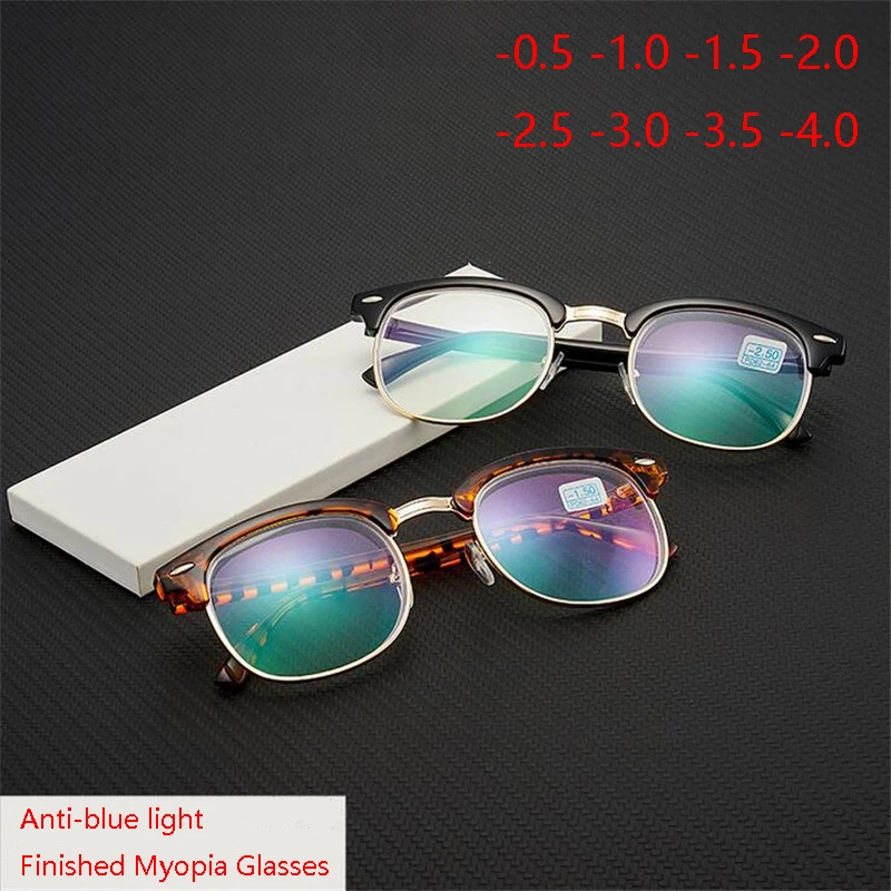 0,5-1,0-1,5-To-4,0 анти-голубой свет заклепки близорукость очки женские очки мужские ретро фотохромные готовые очки близорукости