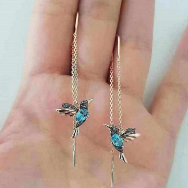 Elegant Humming Bird Earrings Crystal Long Tassels Dangle Earring for Women Unique Design Earings Fashion Ladies Jewelry