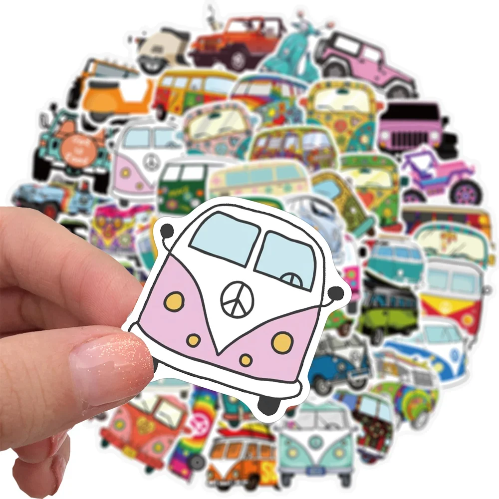 10/30/50Pcs Retro Hippies Stickers Love And Peace Bus Stickers For Car Laptop Luggage Skateboards Diary Stationery Decal Sticker