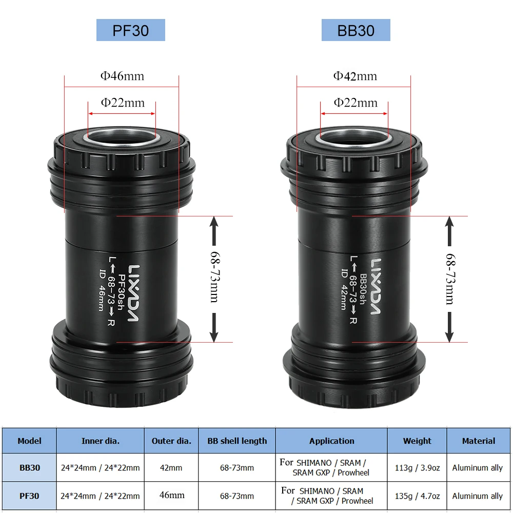 

Hot New PF30 Bottom Bracket 24MM Bearing Bottom Bracket 68-73mm Bike Bottom Bracket for SHIMANO SRAM GXP Prowheel