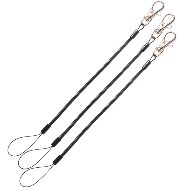 3 PCS black Retention Rope Fishing Lanyards Cable Coil Lanyard Pliers Safety Rope Wire KeyRing keychains Fishing Safety Lanyard  (3)