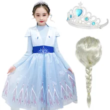 Платье принцессы «Эльза 2»; зимняя теплая шерстяная одежда с длинными рукавами; вечерние костюмы «Королева Эльза» для костюмированной вечеринки; детская одежда для Хэллоуина