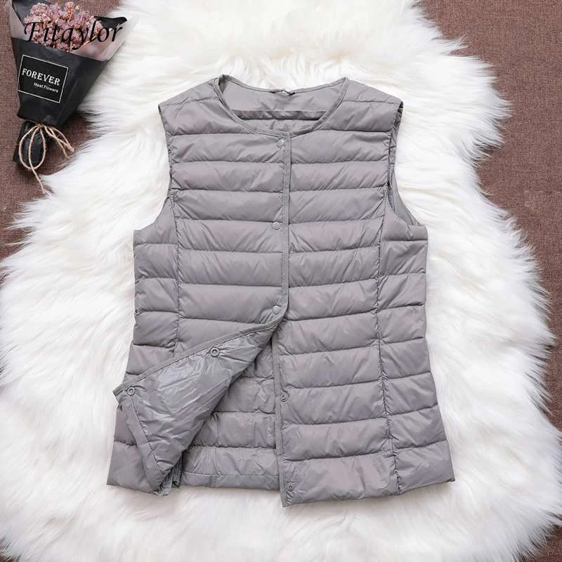 Vest Jacket Coat Fitaylor Duck-Down Ultra-Light Women Sleeveless 90-% Thin O-Collar