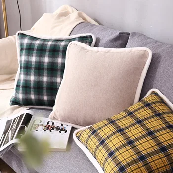 

Lattice Flannel Pillowcase Check Plaid Retro Throw Pillow Case Cushion Cover with Edge for Home Office Car Decoration 45x45cm